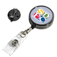Cord Gunmetal Colored Solid Metal Retractable Badge Reel and Badge Holder with Full Color Vinyl Label Imprint